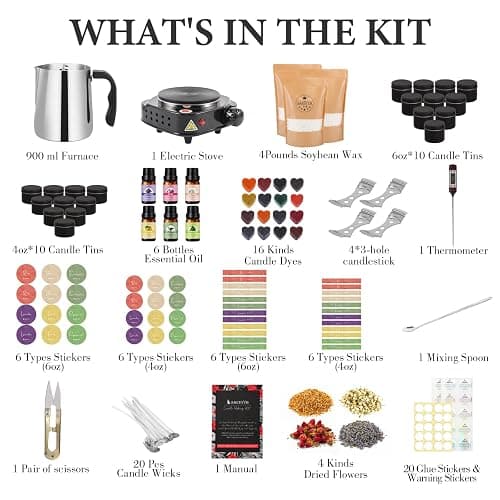 SAEUYVB Candle Making Kit, Candle Making Kit for Adults - DIY Starter Soy Candle Making Supplies-Including Soy Wax,Electric Stove,Melting Pot,Candle Wicks,Rich Scents,Stickers,Etc thumbnail 2