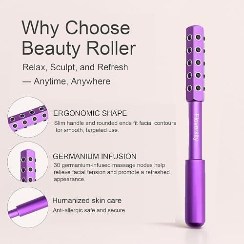 Floverkity Beauty Sculptor Roller – 30 Germanium Massage Nodes for Facial Massager & Glow | Compact Beauty Tool for Lifting and Skin Care,Facial Roller (Purple, 1 PCS) thumbnail 2