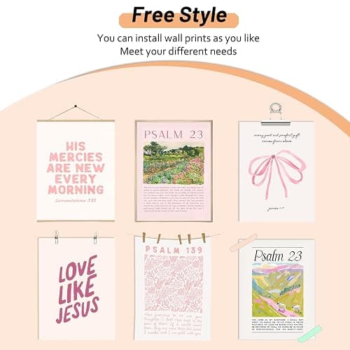 Wonninek Pink Christian Wall Art Decor Posters, Pink Bow Bathroom Bedroom Dorm Wall Art Decor Aesthetic for College Teen Girls Gifts, Inspirational Bible Verses Bow Wall Decor, 8x10 Inch Set of 6 Pcs Unframed thumbnail 4