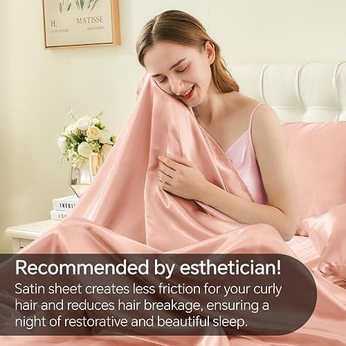 BEDELITE Satin Sheets Full Size Bed Set, Luxury Soft Coral Pink Silky Sheets for Hair and Skin, Similar to Silk Bed Sheets Set 4 Pieces with 1 Deep Pocket Fitted Sheet, 1 Flat Sheet, and 2 Pillowcases thumbnail 4