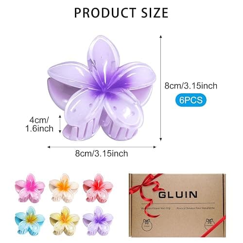 6Pcs Hawaiian Flower Hair Clip，Strong hair clips，Plumeria claw clips，Hibiscus hair accessories，Flower Hair Clips，Clips for Wedding Party Beach Decoration Headwear（multicolor） thumbnail 2