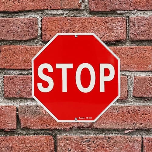 Red STOP Sign Wall Art, 12x12 Inch Aluminum, UV Printed, Street Style Decor, Garage & Man Cave, Safety Traffic Symbol, Indoor & Outdoor Decorative - Red Stop Sign thumbnail 6