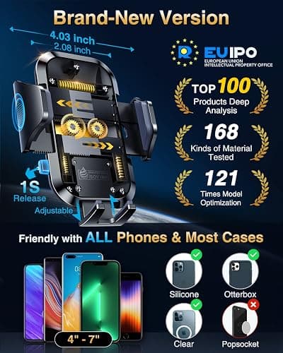 VANMASS Universal Car Phone Holder 2025【Strongest Suction & Military-Grade】Phone Holders for Your Car Windshield Dashboard Vent with【Patent & Safety Certs】Cell Phone Mount for iPhone Samsung Android thumbnail 3