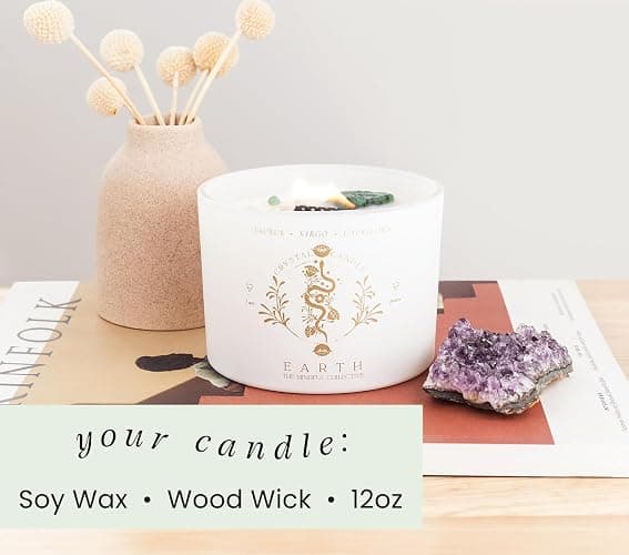 Taurus, Virgo, Capricorn Gifts for Women, Wood Wick Crystal Soy Candle | Ruby in Fuchsite & Lepidolite Crystals, Pear-Freesia Aromatherapy Scent for Spiritual, Astrology Gifts thumbnail 8