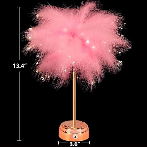 BDUSXYZ Pink Feather Lamp - LED Atmosphere Feather Night Lights Bedside Lamps for Mother, Girlfriend Home Girl Room Wedding Decoration thumbnail 2