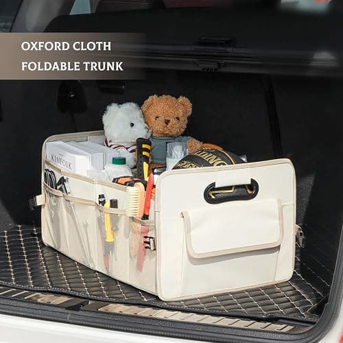 JiatuA Car Trunk Organizer, Car Organizers and Storage Collapsible Multi Compartment Container Box, Adjustable Car Accessories for SUV Sedan Truck, Standard Size, Beige thumbnail 2