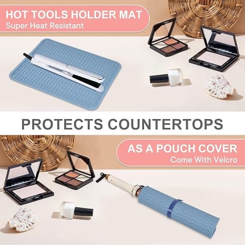 Suafrnut Oversize Silicone Heat Resistant Mat, Portable Travel Mat Cover with Velcro for Curling Irons, Flat Irons, Hair Straightener and Hot Hair Styling Tools(14.2" x 11") thumbnail 6