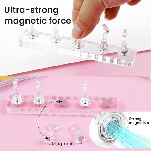ESUOHYM Nail Stand For Press On Acrylic Strong Magnetic Nail Holder Kit For Painting Nails Tip Arts Display With 200PCS Double-Sided Tape And 1 Heart Shaped Acrylic Magnetic Presson Stands Nail Art Supplies thumbnail 4