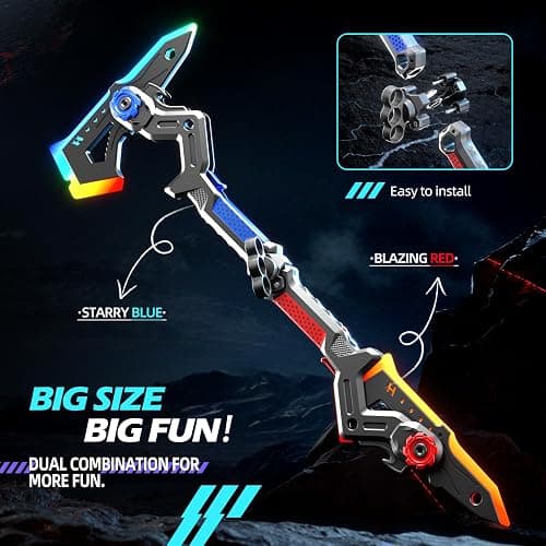 2 Pack Transforming Light Up Swords for Kids, Rechargeable LED Glowing Sword & Axe Toys with Mist Spray & Sound, Connectable Double-Bladed Weapons, Halloween Costume Cosplay Accessories for Boys 8-12 thumbnail 5