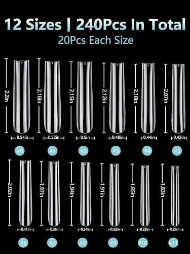 3XL Tapered Square Nagelspitzen 240 Stück Vollabdeckung Klar | Extra lange Nagelspitzen mit gerader Form - geeignet für professionelle Nagelmodellage thumbnail 4