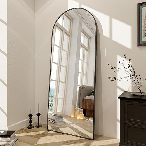 BEAUTYPEAK 65"x24" Full Length Mirror, Arch Full Body Floor Mirror, Wall Mirrors Hanging or Leaning Arched-Top with Stand for Bedroom, Dressing Room, Black thumbnail 3