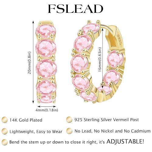 FSLEAD 14K Gold Plated Hoop Earrings for Women,Silver Huggie Earrings for Women Cubic Zirconia Small Earring CZ Inside-Outside Hoop Earrings Clear,Hot Pink,Black,Red,Green,Multicolored Earrings thumbnail 6