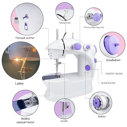 Mini Sewing Machine for Beginners-Maquina de Coser, Easy Automatic Sewing Machine with Extension Table, Household Electric Portable Sewing Tool with Sewing Kit, Small, for All Age, Kids or Adults thumbnail 5