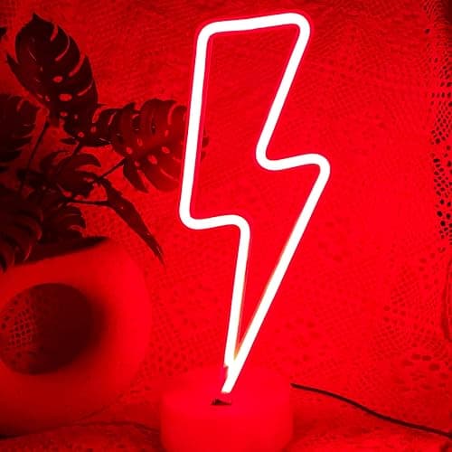 VIFULIN Lightning Bolt Neon Signs Red Lightning Neon Sign Light for Bedroom, USB/Battery Operated Thunder Lamp Neon Sign, Stand Lightning Shape LED Sign Decor for Shelf Desk Table Game Room Man Cave thumbnail 4