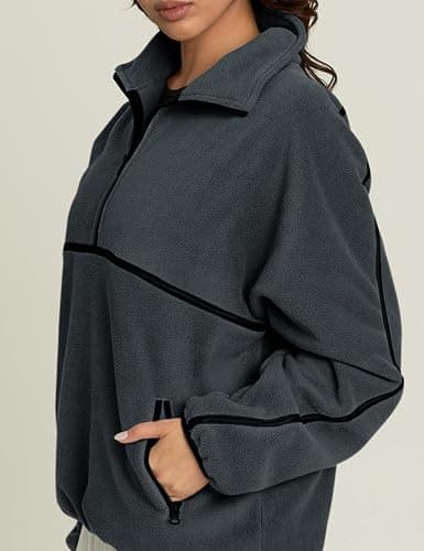 Yimoon Women's Oversized Sweatshirt Quarter Zip Fleece Pullover Casual Long Sleeve Loose Fall Fuzzy Tops Jacket Pockets thumbnail 2