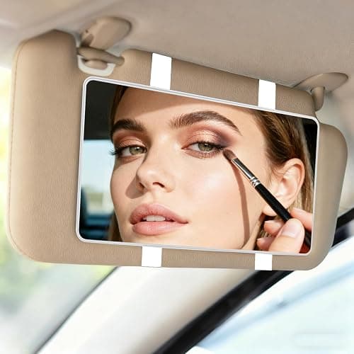 Car Sun Visor Mirror, Cosmetic Makeup Mirrors with Straps, No Light HD Car Interior Cosmetic Mirror, Universal Sun Visor Mirrors for Trucks, Cars, SUVs (White) - Image 1