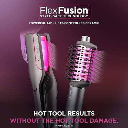 Shark FlexFusion Hair Straightener & Powerful Hair Dryer with Fusion Hair Brush, Ceramic Air Styler with Auto-Wrap Hair Curlers, Concentrator, & FrizzFighter, Ceramic Plates, Metallic Mist, HD651S thumbnail 7