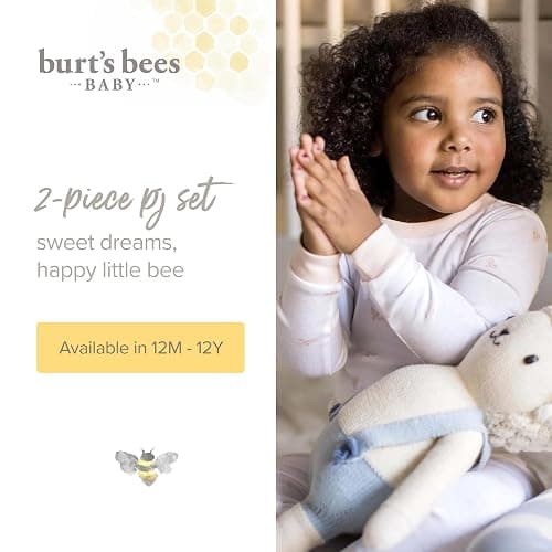 Burt's Bees Baby Girls Organic Cotton Pajamas, Toddler PJ Set, 2-PC | Soft, cozy, snug fitting pajamas feature stretchy ribbed cuffs and hand painted prints to make bedtime a breeze thumbnail 4