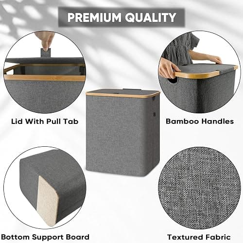 BALEINE Laundry Hamper with Lid, Tall Laundry Baskets with Bamboo Pull Handles, Large Laundry Bin with Internal Support (36 Gal/140L, Black) thumbnail 3