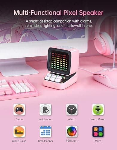Divoom Ditoo Retro Pixel Art Game Bluetooth Speaker with 16X16 LED App Controlled Front Screen (Pink) thumbnail 7
