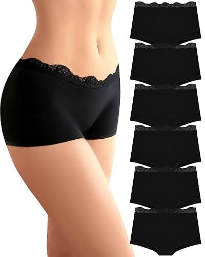 UNDER THE SEA Boy Shorts Underwear for Women Cotton Boxer Briefs Full Covreage Lace Boyshort Womens Panties 6 Pack - Image 1