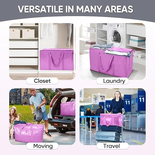 TICONN 6 Pack Extra Large Moving Bags Heavy Duty with Zippers & Carrying Handles, Durable Storage Bags Moving Boxes for Closet Organizers and Storage (6 Pack, Pink) thumbnail 9
