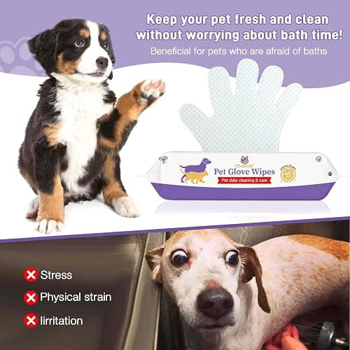 VoagLuk Dog Wipes 15 PCS Pet Cleaning and Deodorizing Bath Wipes for Dogs & Cats Rinse Free Grooming Gloves for Paws, Butt, Face and Fur thumbnail 2