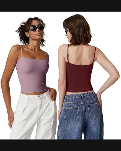 QINSEN Women's Double Lined Basic Tank Top Adjustable Spaghetti Straps Sleeveless Camisole Shirts thumbnail 3