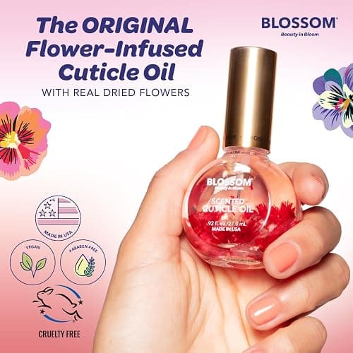 Blossom Cuticle Oil for Nails, Hydrating, Moisturizing, Scented Nail Oil Cuticle Care, Infused with Real Flowers, Made in USA, 0.5 fl. oz, Strawberry thumbnail 3
