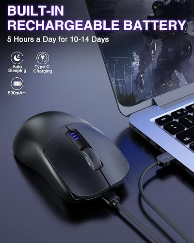 AULA SC580 Wireless Gaming Mouse, Tri-Mode 2.4G/BT5.0/USB-C Gaming Mouse, 12000 DPI Rechargeable Wireless Mouse with 6 Programmable Buttons, Ergonomic Computer Mouse for Laptop/PC/Mac/Tablet thumbnail 6