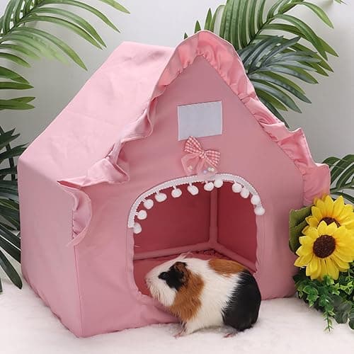 DINTSTYLE Bunny Tent Guinea Pig House, Machine Washable Guinea Pig Hide Tent Houses & Habitats, Small Animal Bed Hideout Sleeping Bed for Chinchilla Hamster Rat with Cushion（Pink） thumbnail 3