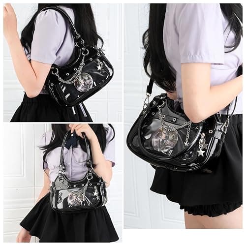 Uchyius Kawaii Ita Bag, PU Leather Shoulder Bag with Insert Anime Badge Display, Y2k Purse Pin Display Crossbody Bags thumbnail 2