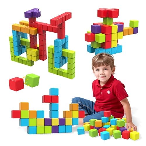 Magnetic Building Blocks, 1.65 inch Large Magnetic Stacking Cubes for Toddlers, Sensory & Montessori Toys for Boys & Girls 1 2 3 Years Old (36 PCS) - Image 1