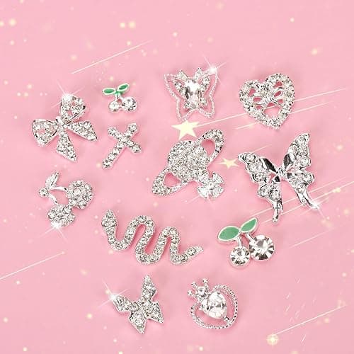 CUBLIVE 24PCS Nail Charms Y2k Alloy Nail Art Rhinestone Charms 3D Heart Bow Butterfly Charm with Rhinestones Cherry Nail Gems Shiny Jewelry Nail Decorations Accessories Supplies (SS) thumbnail 3