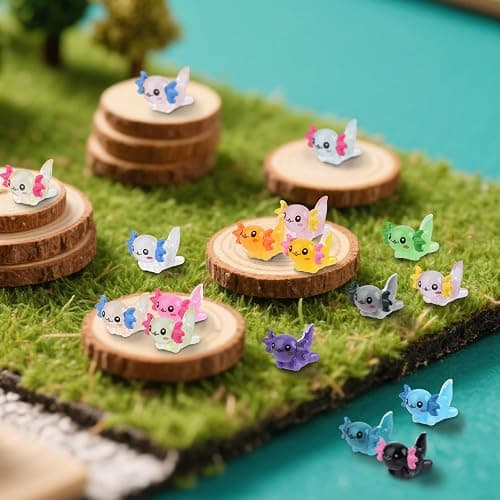 BuQiuRen 34pcs Mini Resin Axolotl, Glow in The Dark Tiny Axolotl Miniature Figures Toy Tiny Plastic Animal Figurines for Fairy Garden Landscape Aquarium Potted Birthday Christmas Party Decorations thumbnail 6