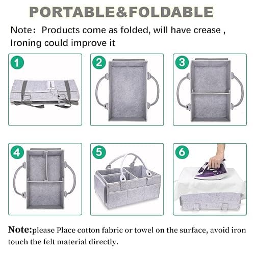 XUANGUO Baby Diaper Caddy Organizer with Handle - Gender Neutral Nursery Storage Bin Basket - Portable Tote Bag - Car Organizer - Newborn Essentials - Grey thumbnail 6