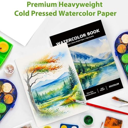 Soucolor 40 Sheets Watercolor Paper Pad, 9"x12" Water Color Paper, 140lb/300gsm Artist Painting Drawing Paper Book, Art Supplies for Adults, Watercolor Paint Set, Sketchbook, Journal, Notebook thumbnail 5
