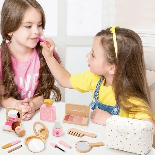 Faux Maquillage Enfant Fille en Bois Maquillage Enfant Jouet | Maquillage Malette Accessoires Jeux de Maquillage Coffret Jouet Fille Princesse Anniversaire Cadeau 3 4 5 6 7 8 Ans thumbnail 2
