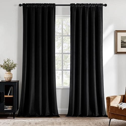 MIULEE Black Velvet Blackout Curtains 84 Inch Long 2 Panels, W40 x L84 | Luxury Super Soft, Thermal Insulated, Room Darkening Drapes, Rod Pocket Design, Window Curtains for Bedroom Living Room thumbnail 2