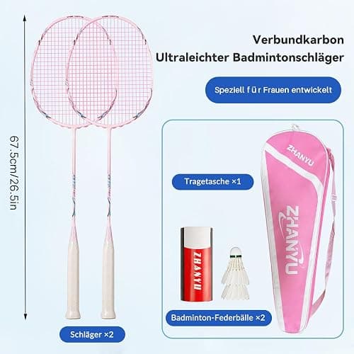 Badminton SchläGer Profi，Badminton SchläGer,Professionelle Ausbildung Unterhaltung Federball Set Mit 82 Gramm Kohlefaser,Bestehend Aus 2 Raketten,2BäLlen Und 1 Tasche(Fd01) thumbnail 7