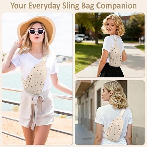 ELONGRIVER Corduroy Small Crossbody Bags for Women Teen Girls Trendy, Cute Sling Bag for Girls Travel Hiking, Beige Strawberry thumbnail 3