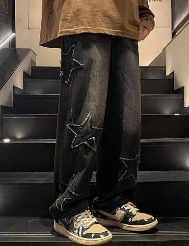 Y2k Star Jeans Men Graphic Baggy Jeans Emo Star Pants Grunge Patchwork Pants Streetwear thumbnail 2