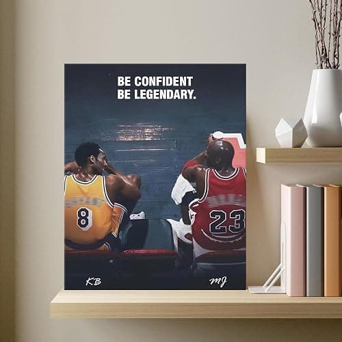 Kobe Bryant and Michael Jordan Canvas Wall Art – “Be Confident Be Legendary” Basketball Legends Duo Poster Print, Inspiring Sports Artwork for Home Office or Game Room Decoration 8x10 in thumbnail 6