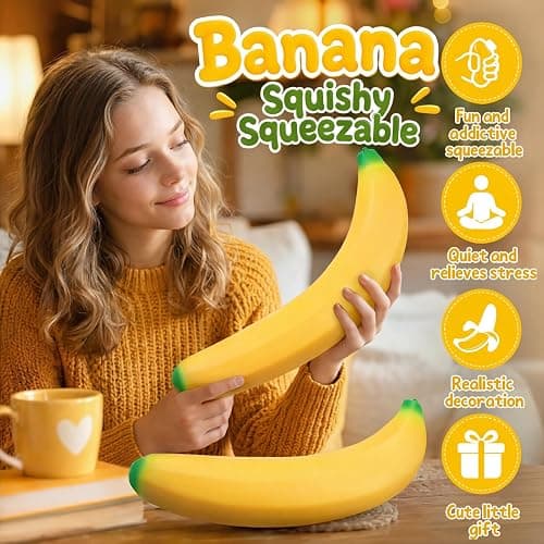 18In Giant Banana Squishy, 2026 New Jumbo Bannana Squishy Squeeze Toy, Slow Rising Soft Squishys Bananas Toys for Stress Relief thumbnail 5