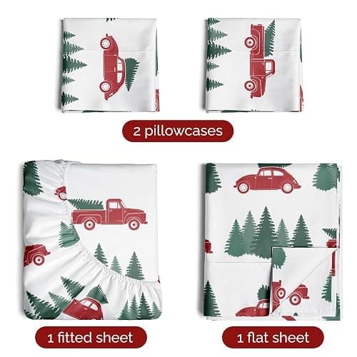 Full Christmas Christmas Tree Sheet Set - Holiday Xmas Pattern Bedding Set - Deep Pockets - Snug Fit - 4 Piece - Wrinkle Free - Cooling Comfy Festive Winter Holiday Sheets for Women, Men, Kids & Teens thumbnail 2