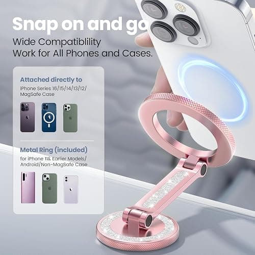 Pikabo Magnetic Phone Holder for Car Dashboard Phone Mount Holder Compatible with iPhone 17 Pro Max 16 15 14 13 12 MagSafe Accessories. (Glitter Pink) thumbnail 6