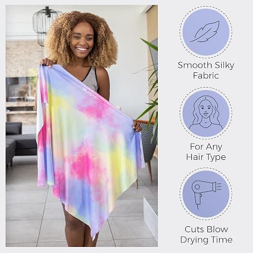 Microfiber Hair Towel Wrap for Women - Gift and Travel - Smooth like Silk - Curly, Wavy, Straight Hair Girls - Plopping Essential - Anti-Frizz, Fast Drying, Works Better than a Cotton T-Shirt thumbnail 6