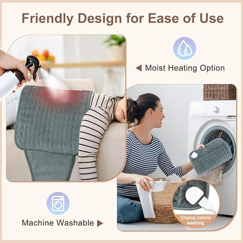 IGXHAVIZ Heating Pad for Back Pain Relief, Electric Heating Pad for Period Cramps Neck Shoulders with Belt, 4 Timer 6 Heat Setting & Auto Shut Off, 12"x24"+20" Large Moist Heat Pad for Mom,Dad thumbnail 6