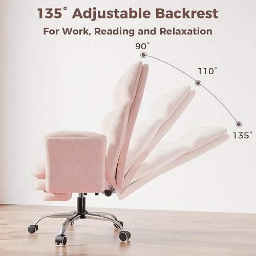 Big and Tall Office Chair, Flip Armrests for Pets & Cross Legged Sitting | Executive Ergonomic Computer Gaming Chair with Foot Rest, Teddy Fleece Wide Seat Reclining Desk Chair, Pink thumbnail 6