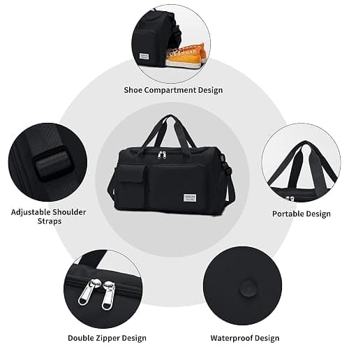 Aedcbaide Travel Bag,Gym Bag Womens,Duffle Bag with Shoe Compartment,Lightweight Foldable Weekend Bags for Women,Dry and Wet Overnight Bags for Women,Sports Bag for Woman Man(Black) thumbnail 3